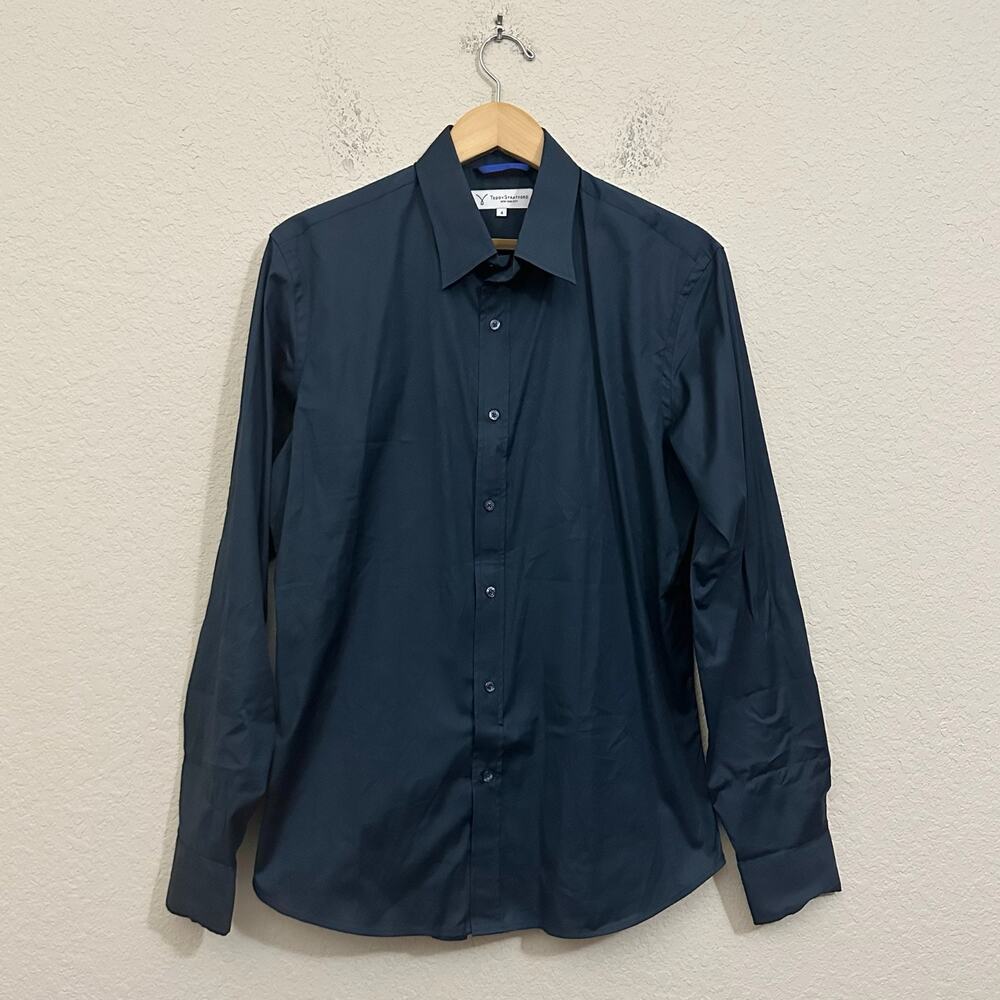 TEDDY STRATFORD Shirt Midnight Blue LS Hidden Zipper Button Up Office